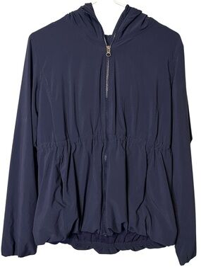 Lululemon Belle Hooded Jacket Blue Cinched Waist Peplum Size 8 Athleisure Sporty